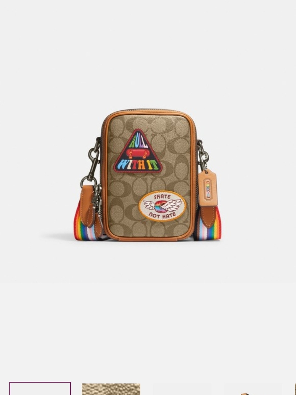 NWT Coach Stanton Crossbody  Signature Canvas with Rainbow Strap Pride Edition